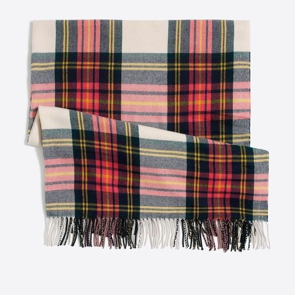 J. Crew Accessories - J CREW Factory Plaid Fall Winter Blanket Scarf Wrap Shawl Red Cream Blur Yellow